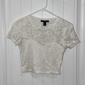 Forever 21 White Lace T-Shirt Size S